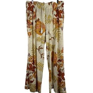 Rachel Zoe Women's Pants Sz Large Linen Blend Autumn Leaf Orange Floral Cropped